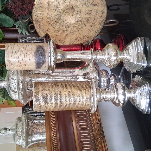 Pottery Barn Med 9" Antique Mercury Silver Candle Holder - Picture 3 of 3